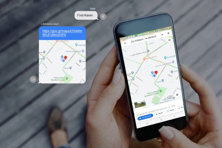Person using a smartphone to track a location on a map, illustrating GPS tracking capabilities of medical alert systems.