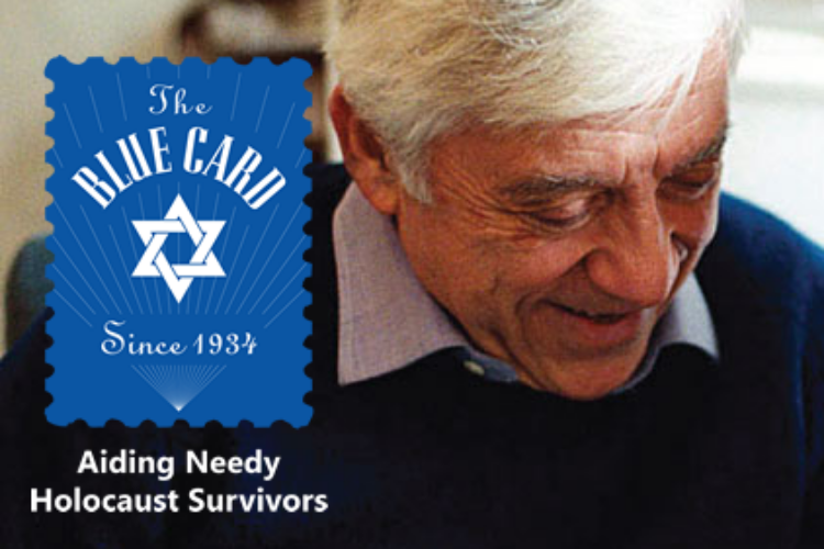 Elderly man with bluecard business logo