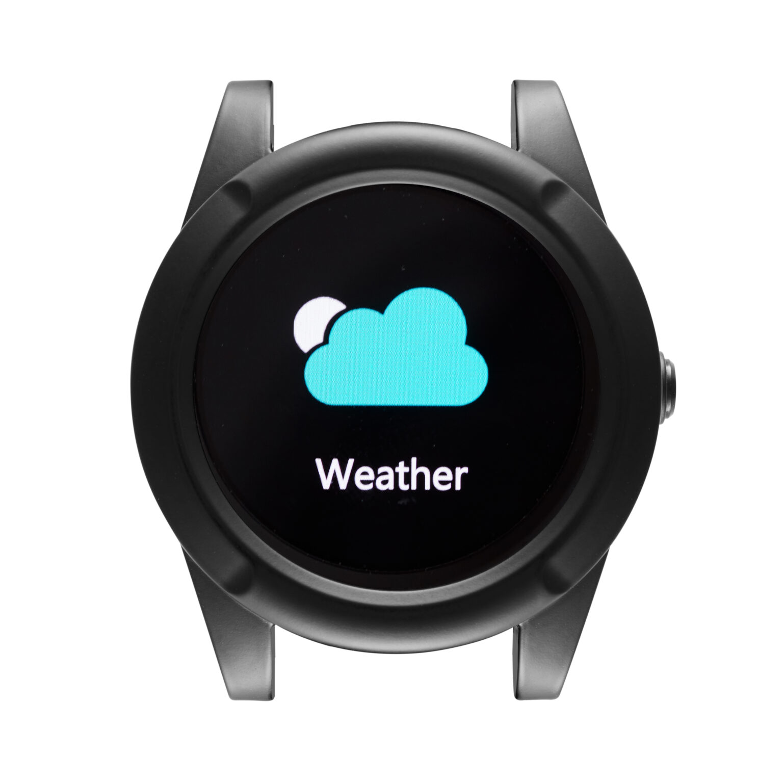 A sidekick smart watch featuring a weather icon, emphasizing its role in providing weather information