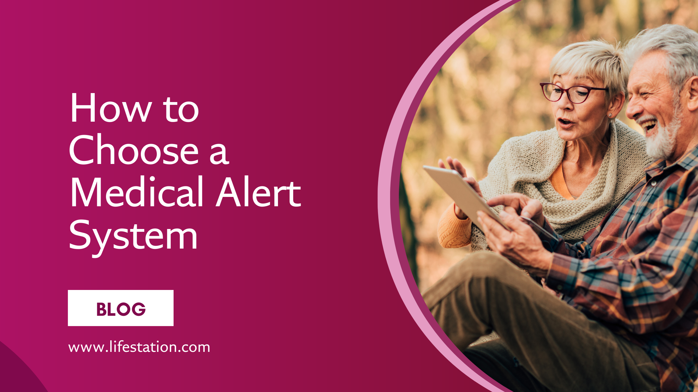Blog banner of a couple looking up how to choose a medical alert system