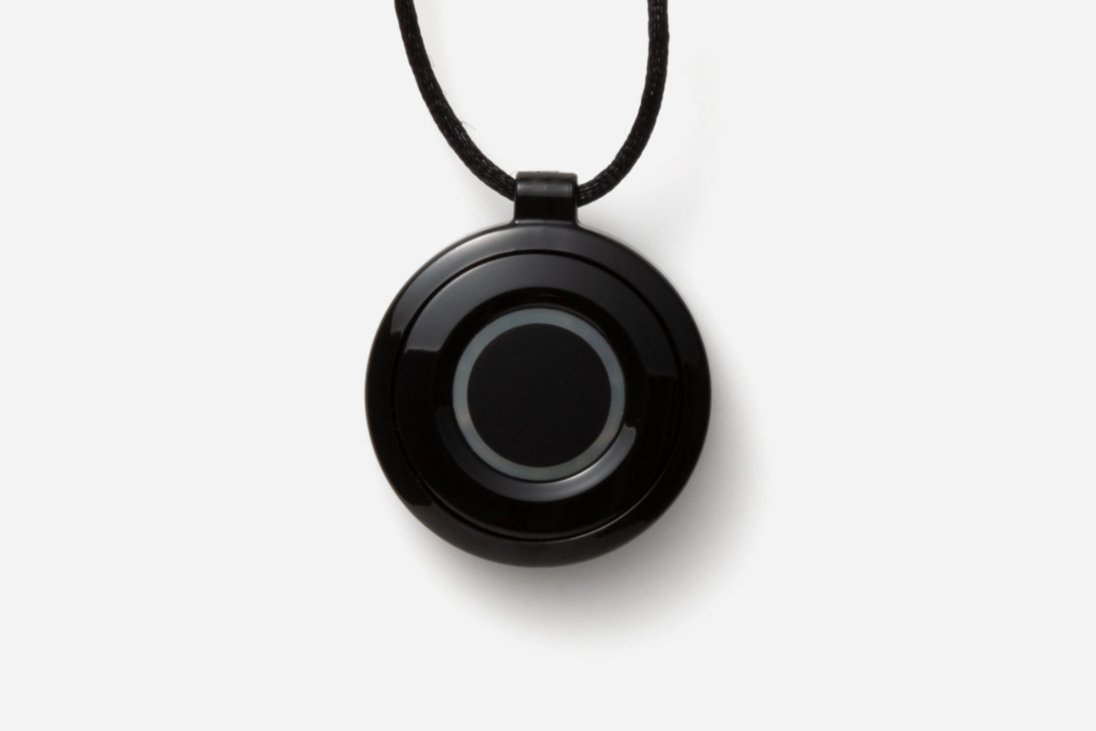 Black medical alert pendant shown from front