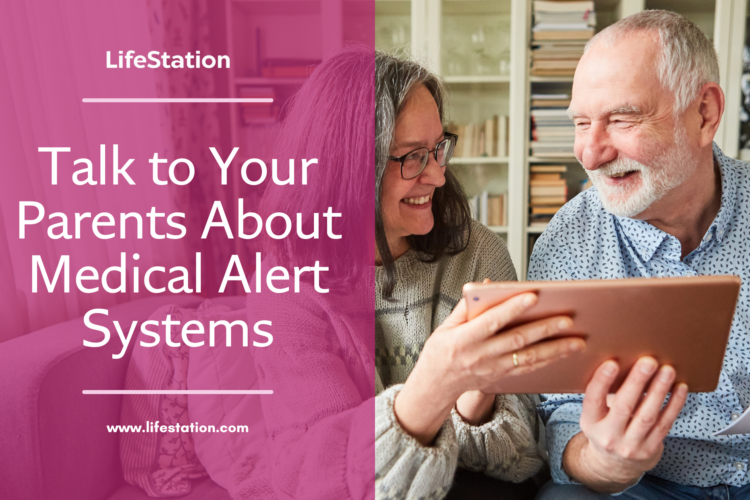 Joy beams from a senior pair engrossed in a tablet, a moment of bonding as they explore 'How to Talk to Your Parents About a Medical Alert System'.